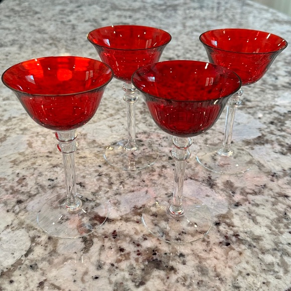 Antique Cranberry Champagne Coup Glasses Set of 4 - Picture 1 of 7